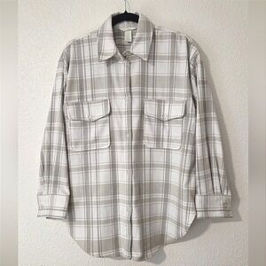 H&M Plaid Shacket Button Up Overshirt Neutral Grunge Cozy Layering Small‎